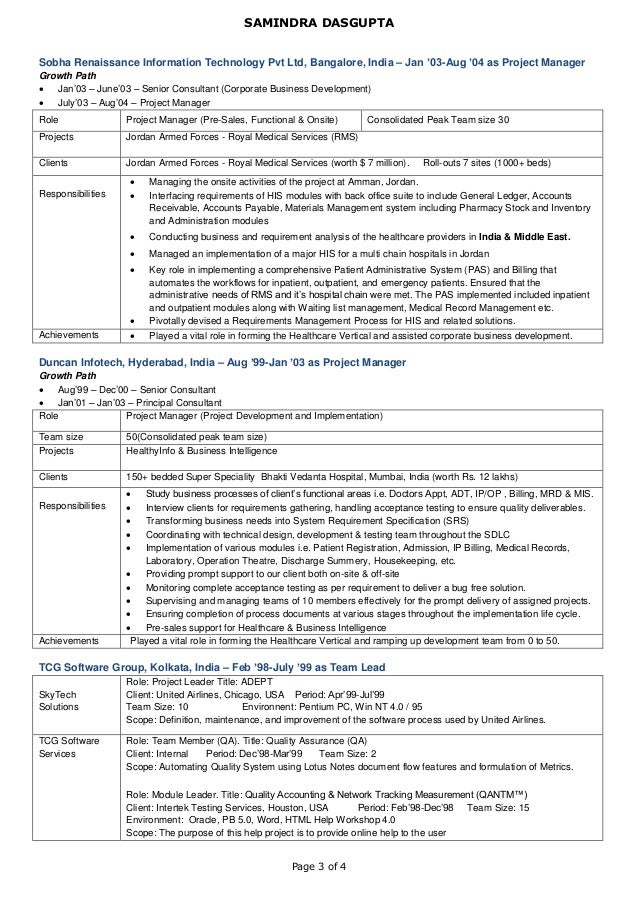 healthcare project manager resume