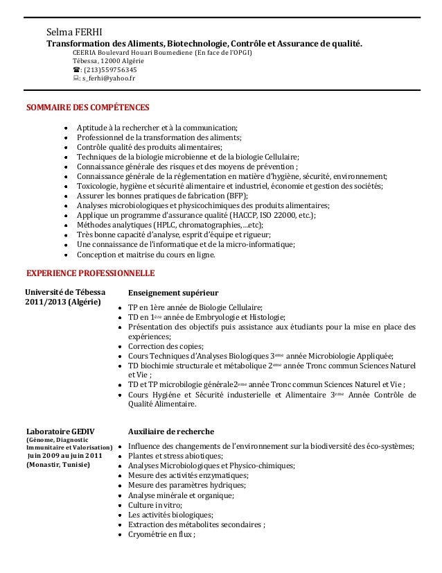 exemple de cv etudiant en biologie