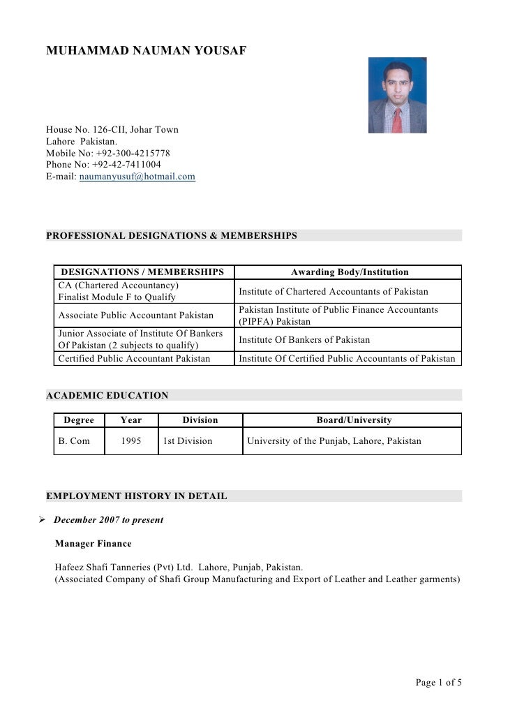 sample pakistani cv