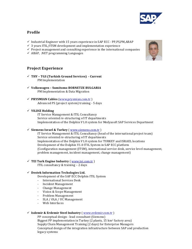 erp implementation resume sample