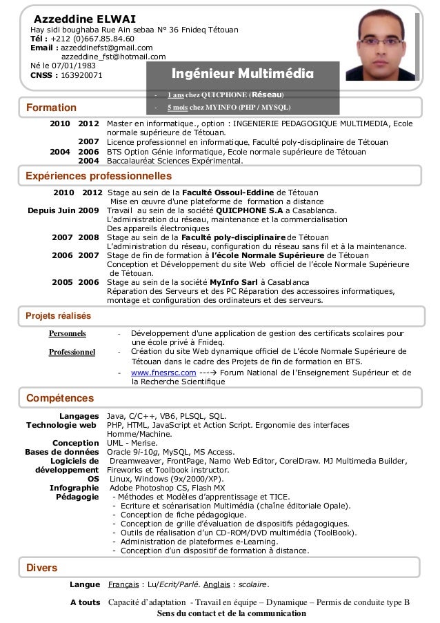 Exemple Cv Professionnel Maroc  Sample Resume