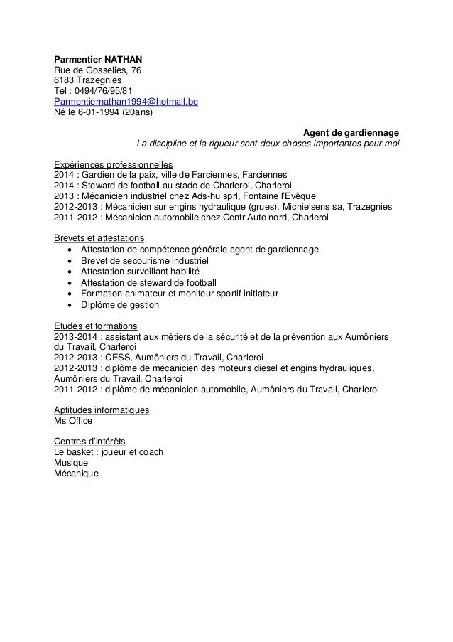 Cv agent de gardiennage Nathan Parmentier