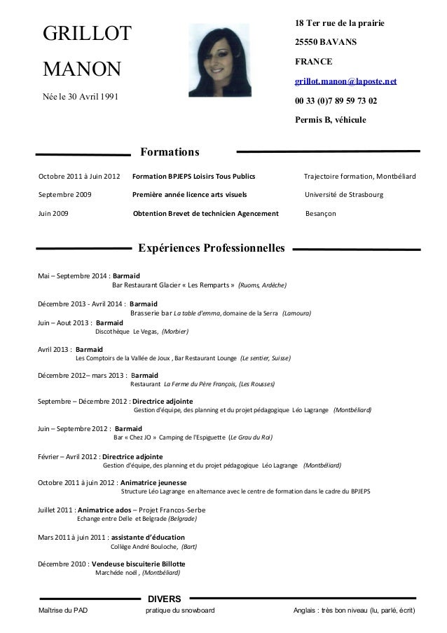 barmaid cv