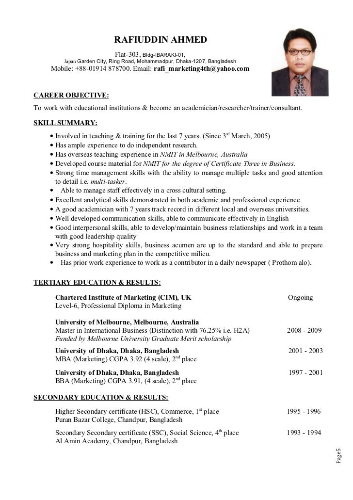 sample resume for abroad