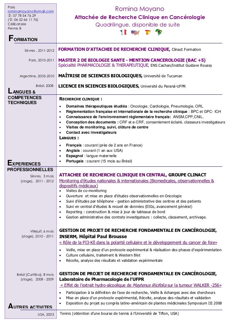 Cv Attachée de Recherche Clinique Internationale Romina Moyano Cv Attachée de Recherche Clinique Internationale Romina Moyano