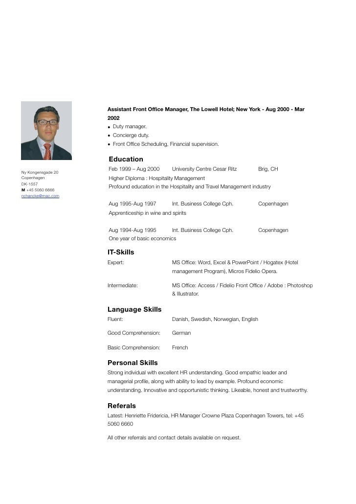 Front office duty manager resume