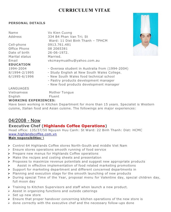 Executive pastry chef resume