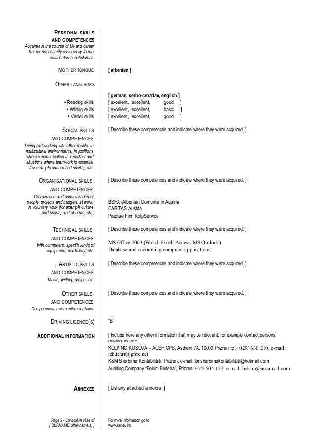 curriculum vitae in english computer skills plks tk personal skills on cv