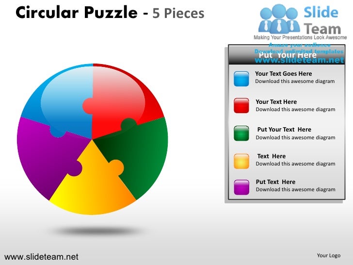 circular round jigsaw maze piece puzzle 5 pieces powerpoint ppt