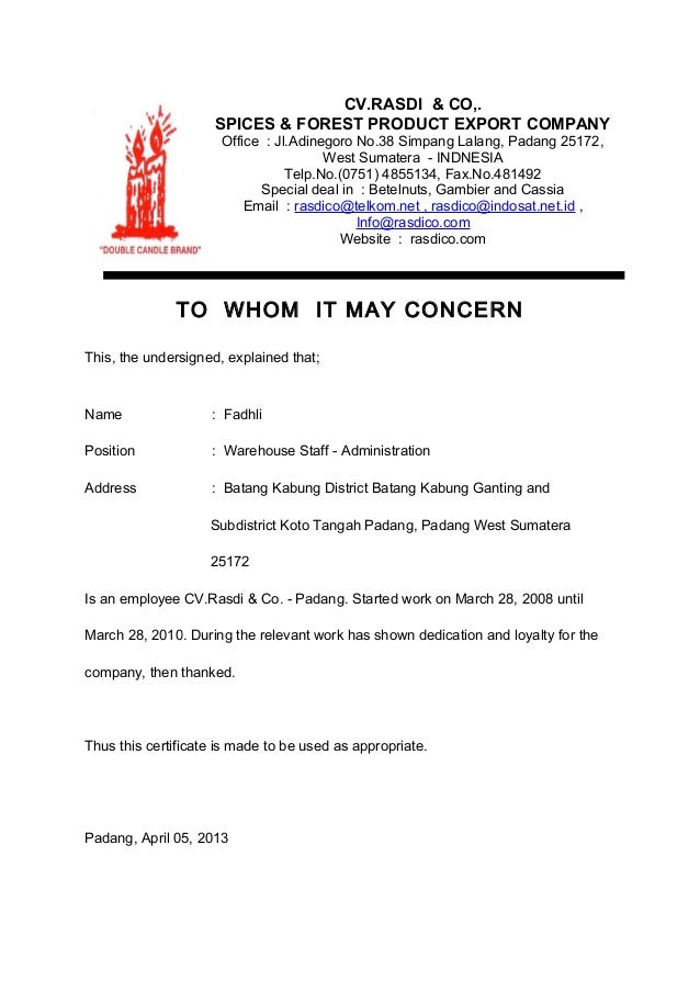 work certification letter sle to whom it may concern certificate of employment fadhli work certification letter sle to whom it may concern certificate of employment fadhli