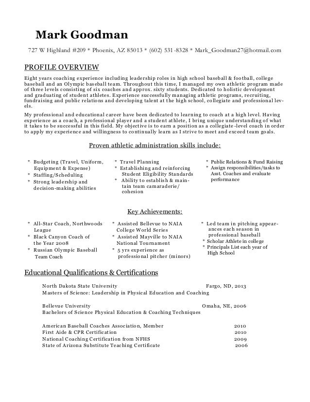 Resume Sample Resume Professional Baseball baseball resume for college one page examples picture cv ncaa coaching sales coach lewesmr sample template
