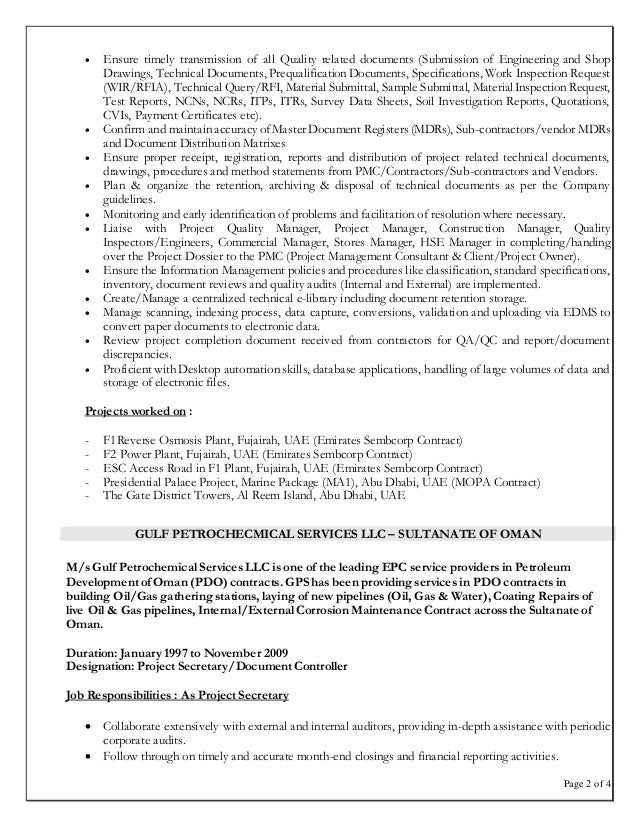 document control resume