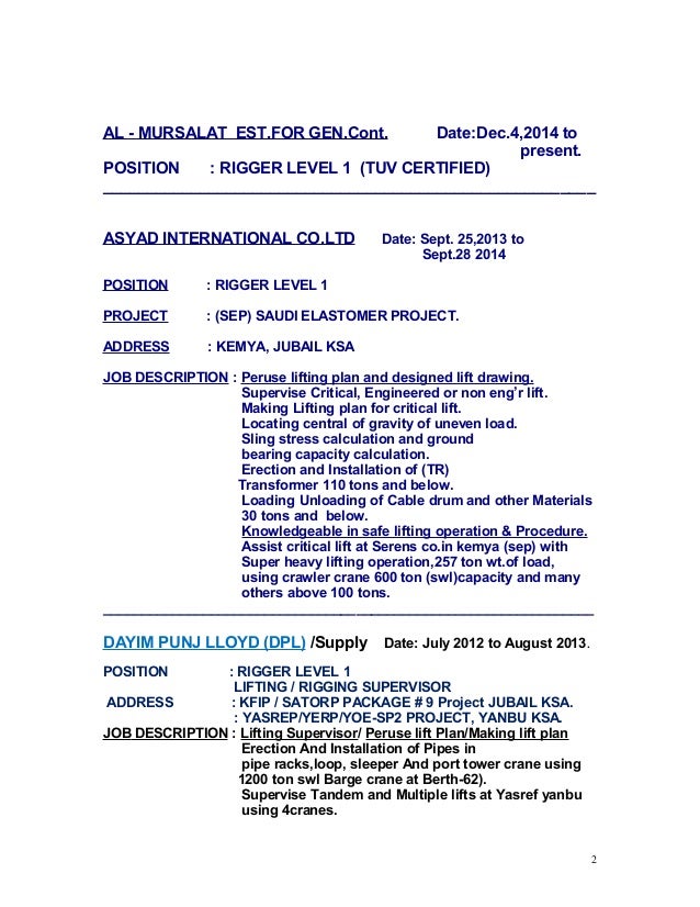 Rigger Job Description Resume Rigger Job Description Resume