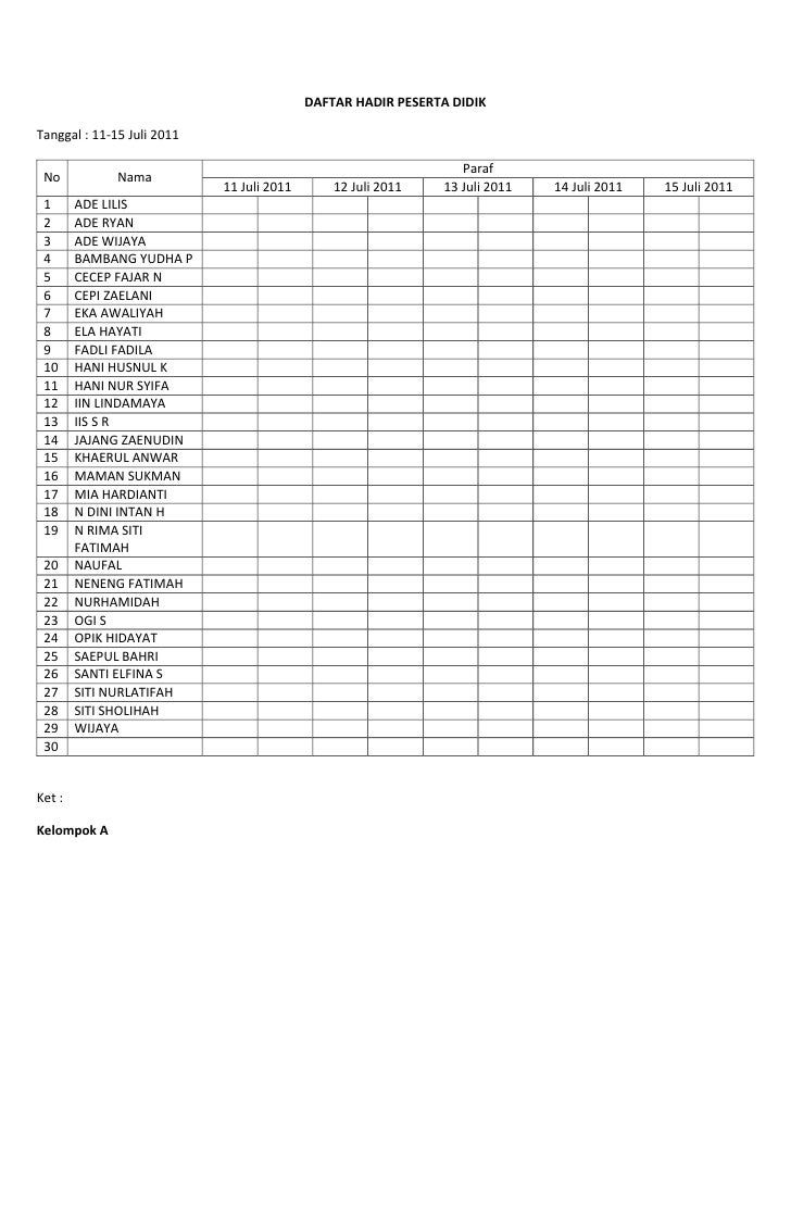 Daftar hadir peserta didik a