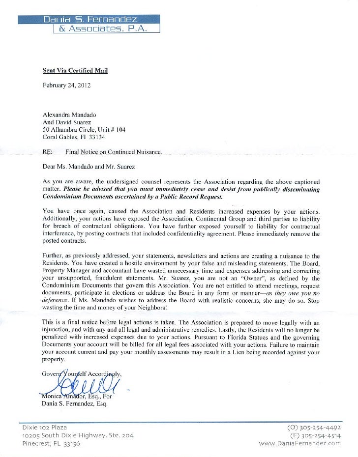 cease and desist letter dania fernandez cease and desist letter 2 2012 cease and desist letter dania fernandez cease and desist letter 2 2012