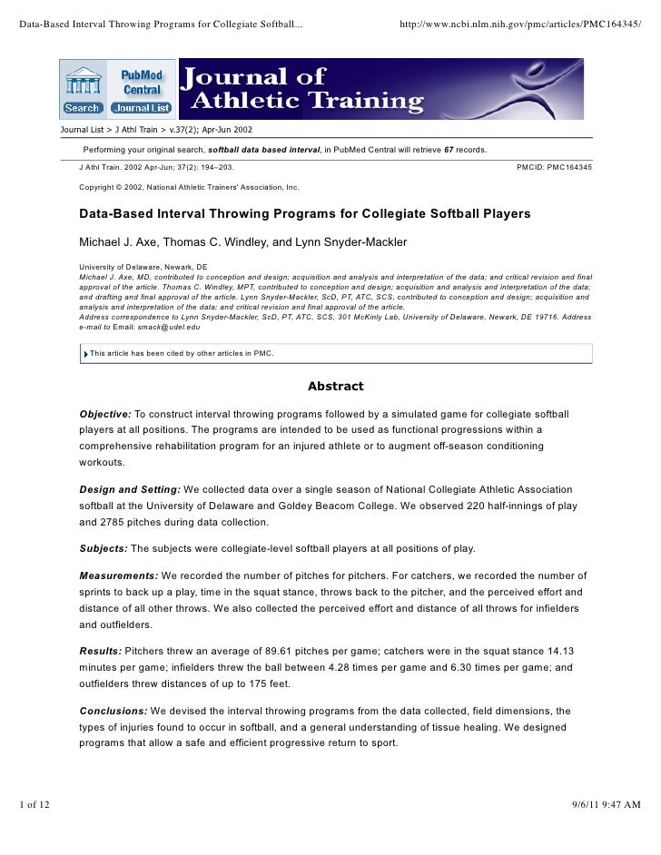Data based interval throwing programs for collegiate softball players