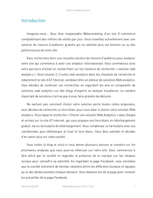 exemple de memoire mba