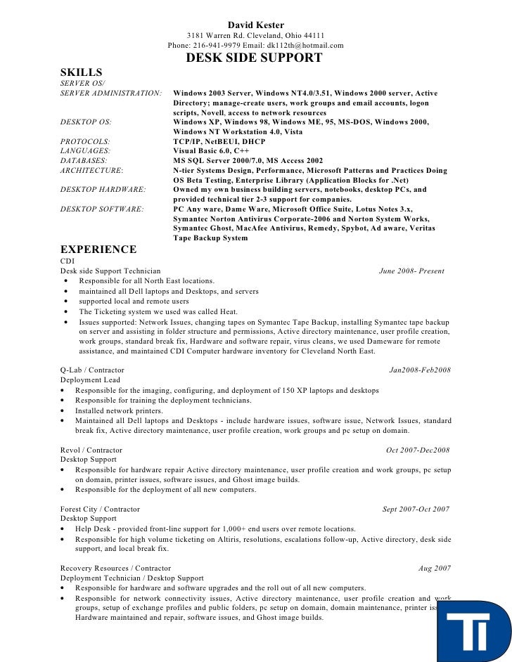Help Desk Technical Support Resume Help Desk Technician Resume