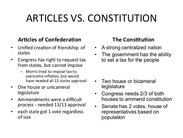 Articles Of Confederation Vs Constitution Chart