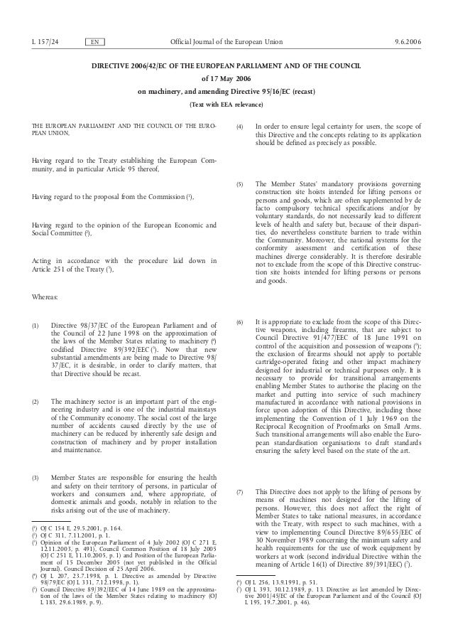 New Machinery Directive 2006 42 EC