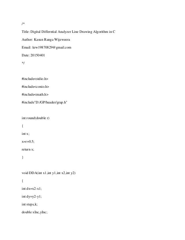 Line Drawing Algorithm Javascript : Digital differential analyzer line drawing algorithm in c