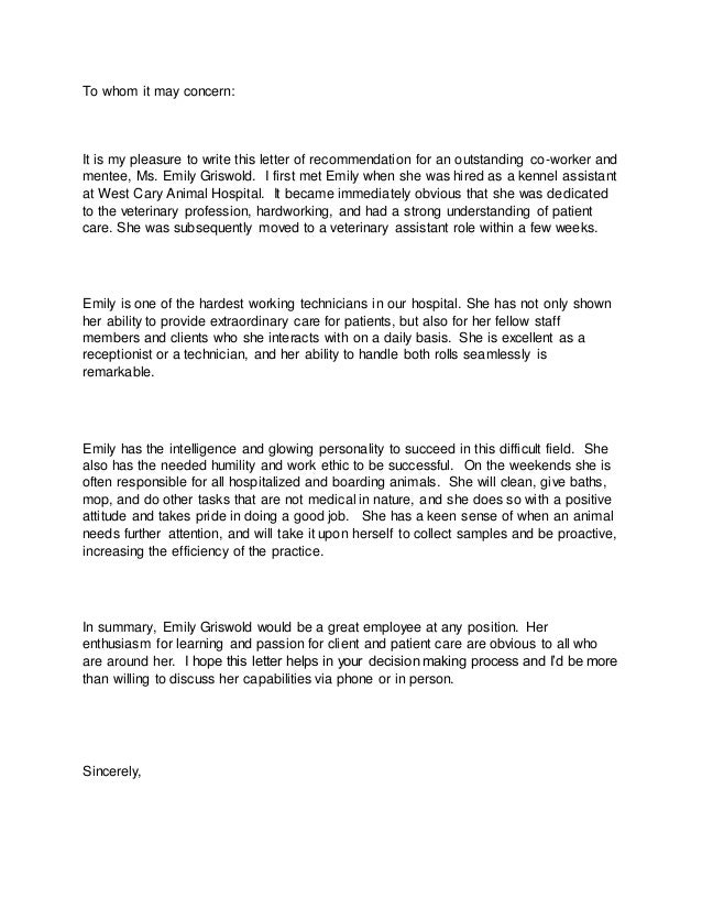 Vet School Recommendation Letter Sample Vet School Recommendation Letter Sample