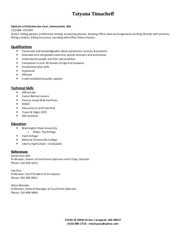 great find optician resumes