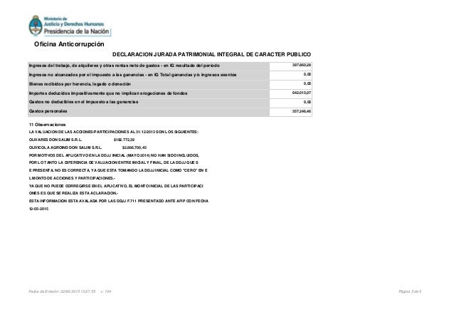 11 Observaciones LA VALUACION DE LAS ACCIONES/PARTICIPACIONES AL 31/12/2013 SON LOS SIGUIENTES: OLIVARES DON SALIM S.R.L. ...