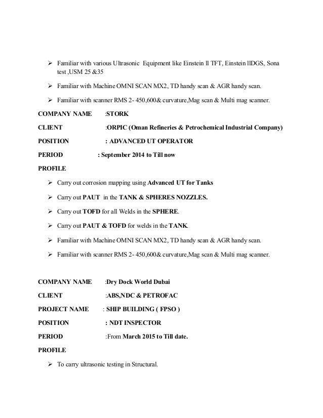 ndt resume sample