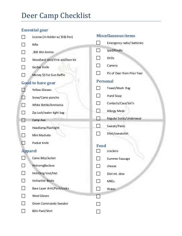 Deer camp checklist