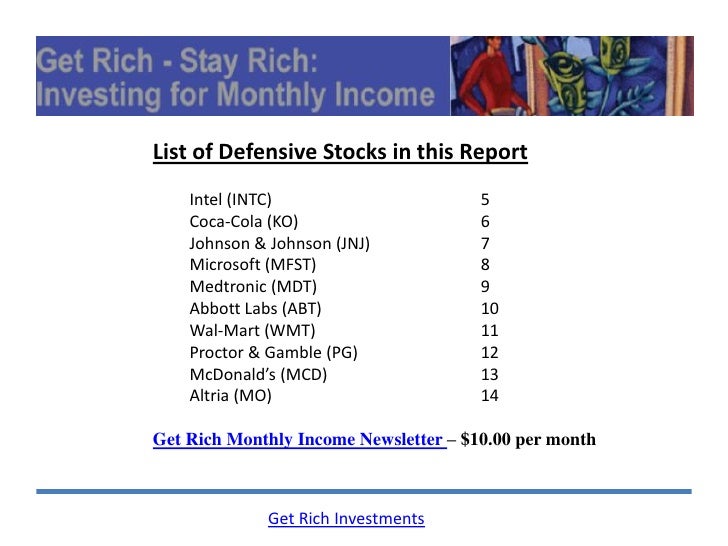 Defensive stocks for monthly
