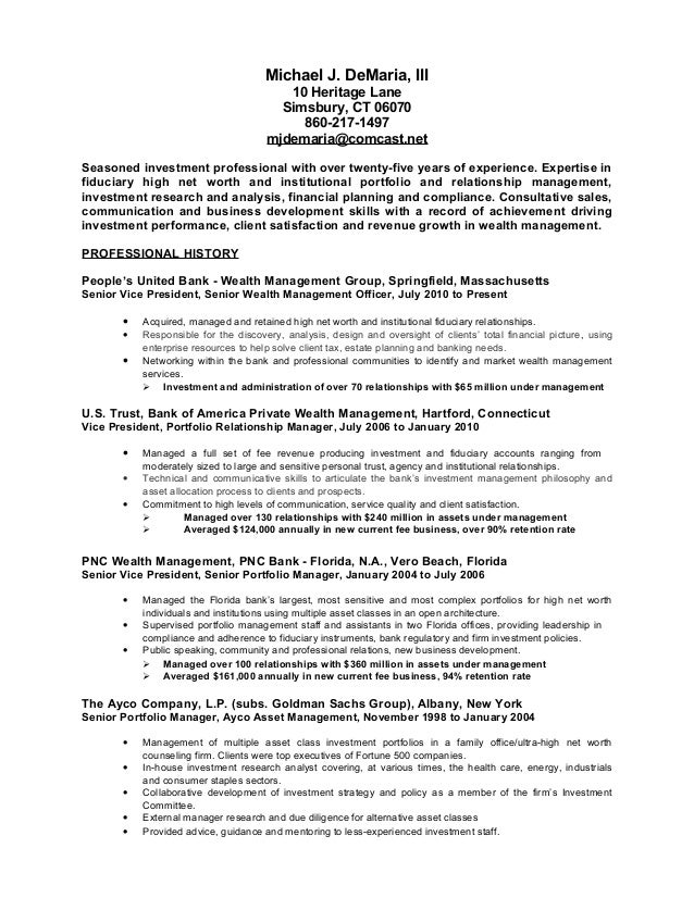 asset management resume sample
