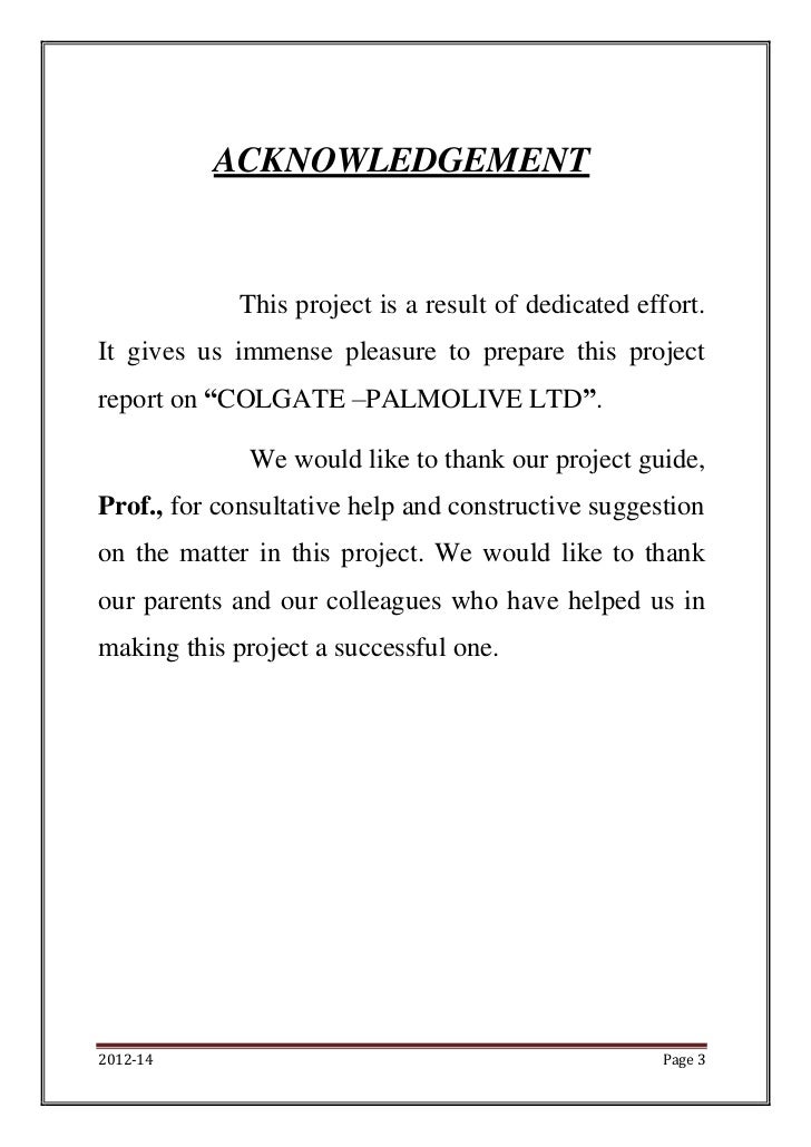 Acknowledgement page for thesis