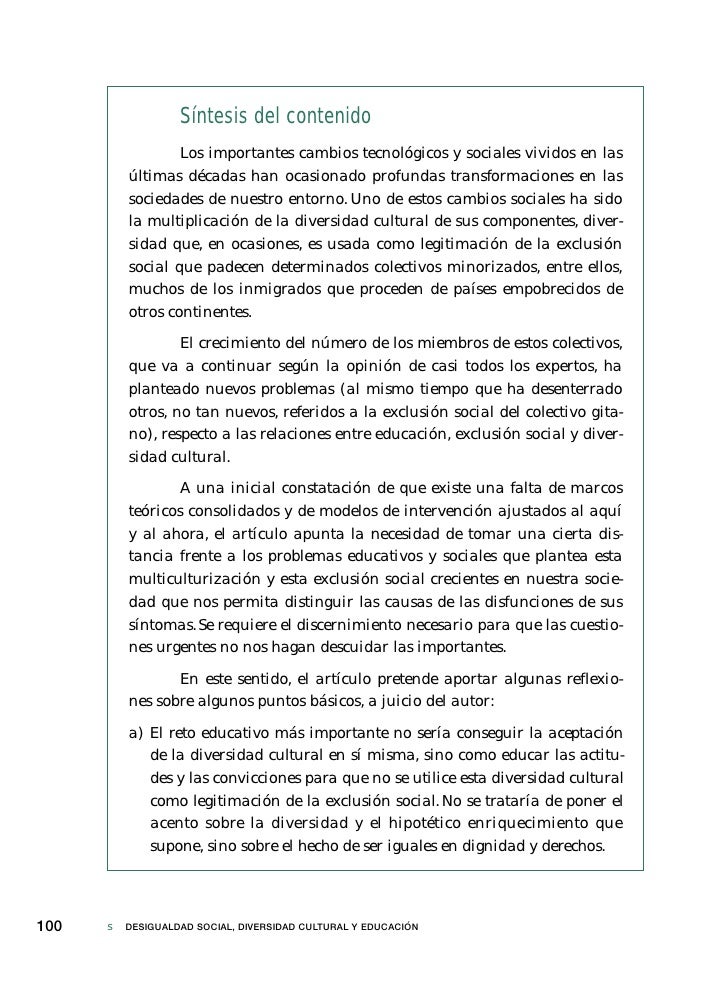 Desigualdad social, diversidad cultural y educacion