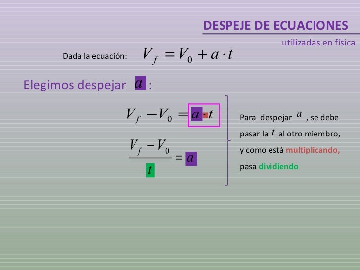 Despeje de Ecuaciones utilizadas en física