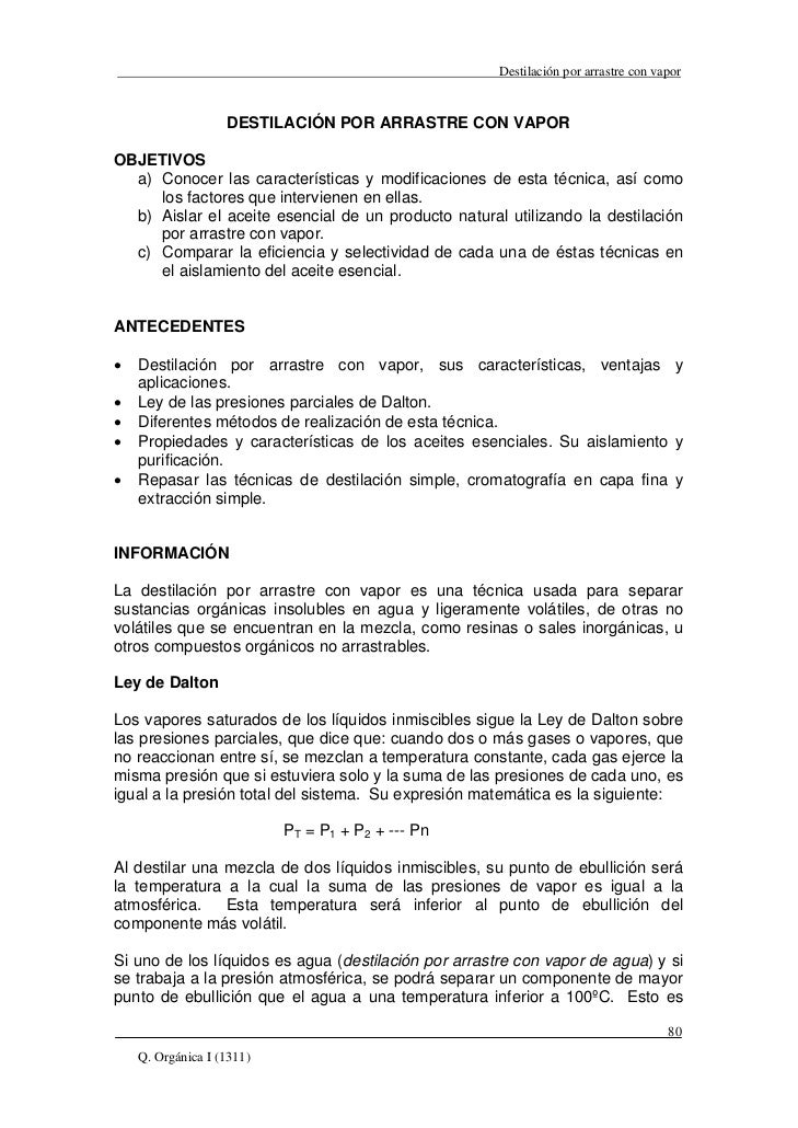 DESTILACION ARRASTRE VAPOR destilacion arrastre vapor: