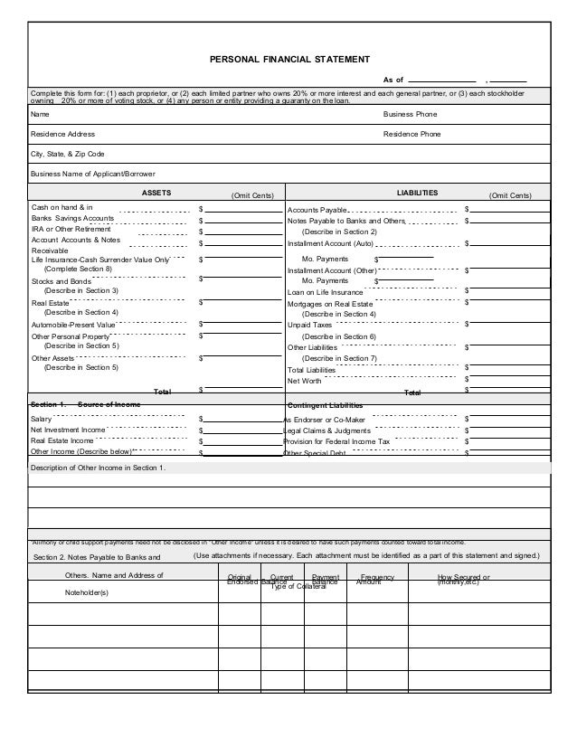 Personal income statement form