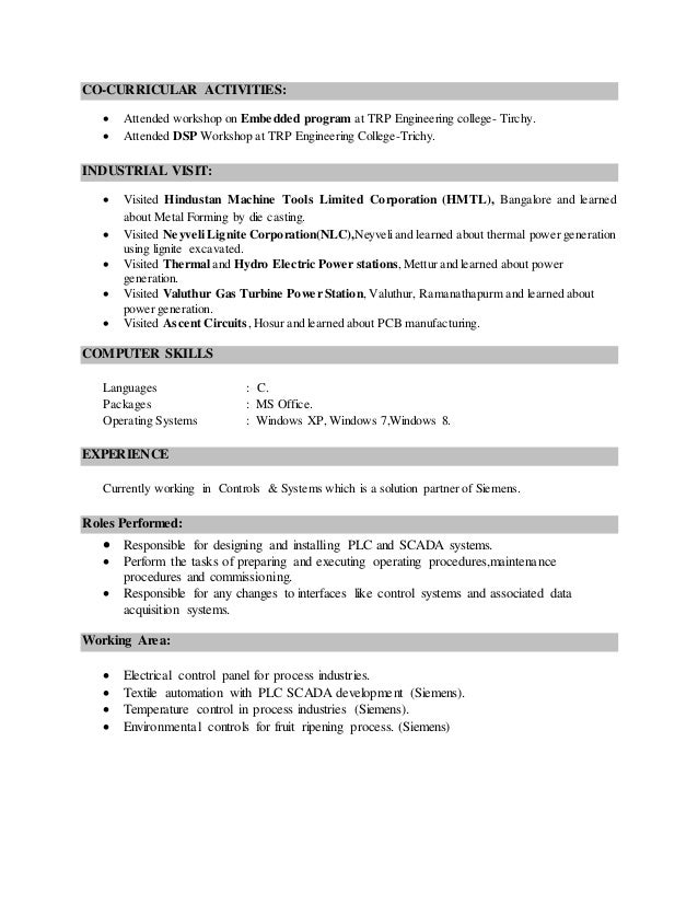 activities resumes