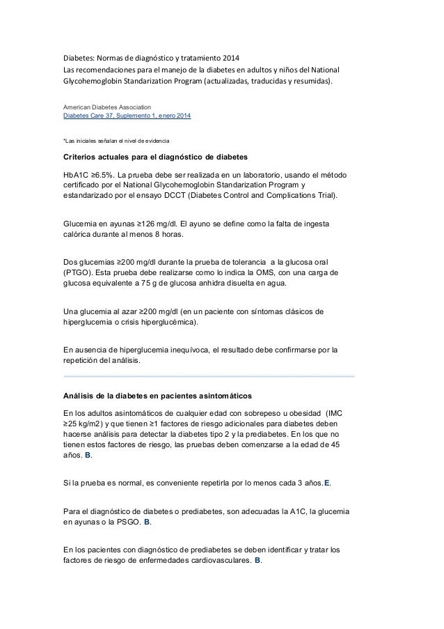 Diabetes: Normas de diagnóstico y tratamiento 2014