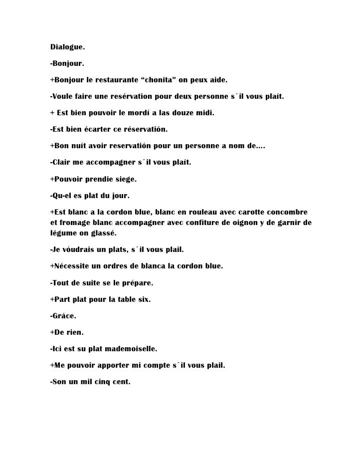 Dialogo En Frances En Un Restaurante