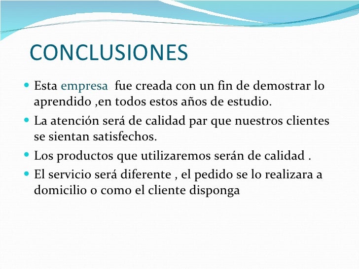 Conclusión De Una Empresa De Comida