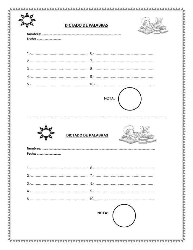 Ficha educativa para dictado de palabras