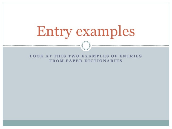 Dictionary entry examples