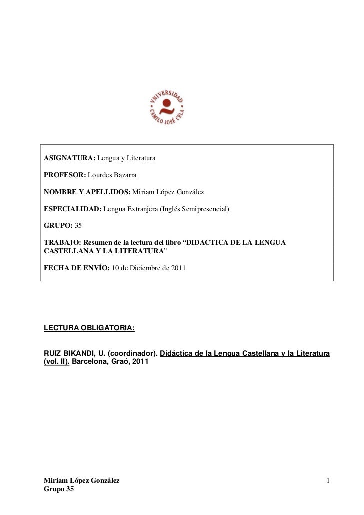 A LA DIDACTICA DE LA LENGUA a la didactica de la lengua: