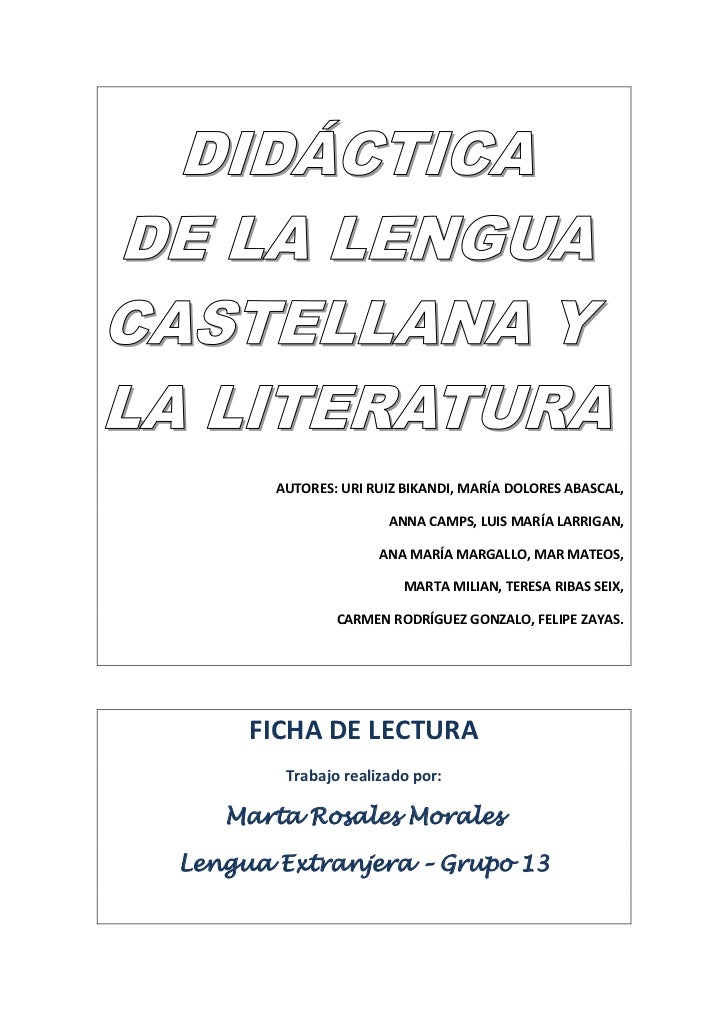 DIDACTICAS DE LENGUA CASTELLANA Y LITERATURA didacticas de lengua castellana y literatura: