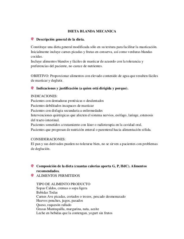 Dieta blanda mecanica Dieta blanda mecanica