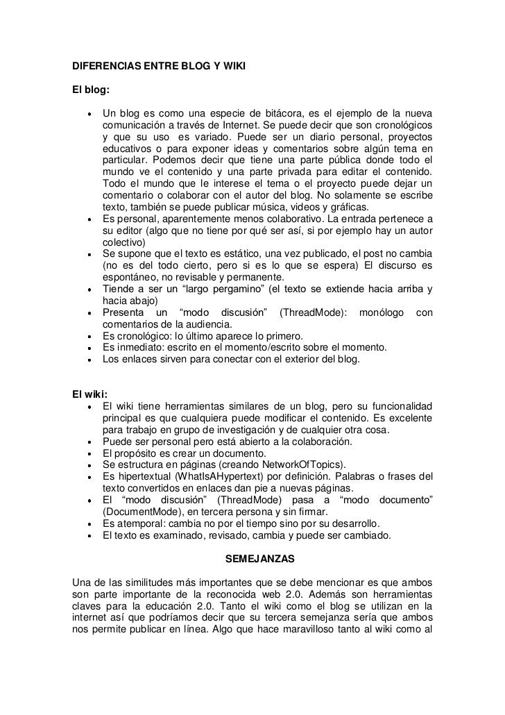 Diferencias entre blog y wiki