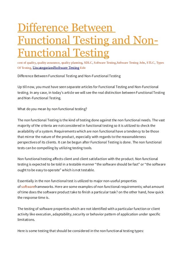 difference between functional and nonfunctional testing pdf