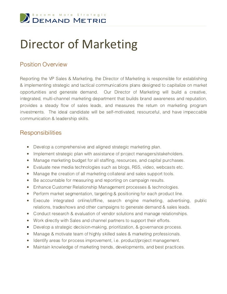 Marketing Director Job Description Sample. Email Marketing Manager Job ...