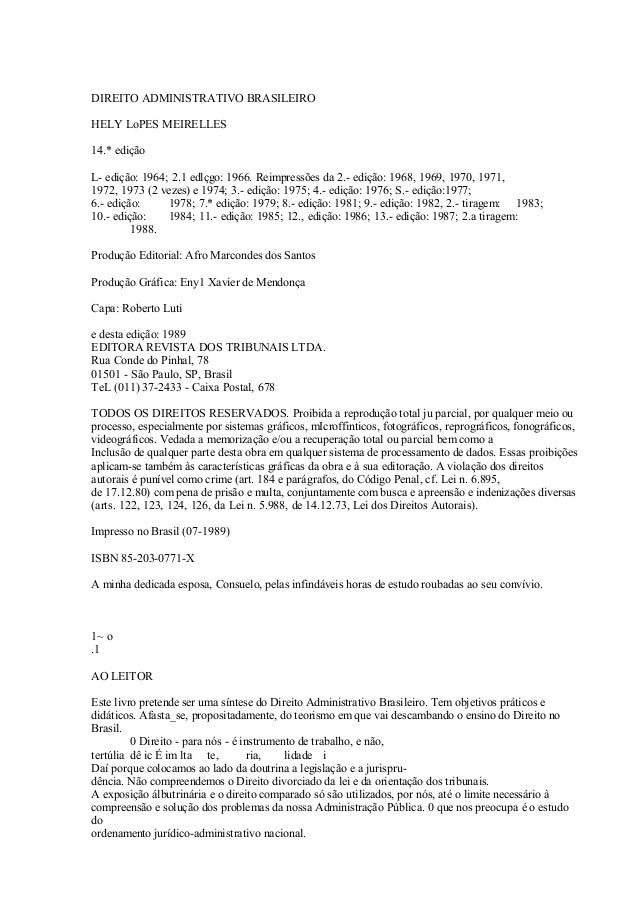 Direito administrativo brasileiro hely lopes meirelles download